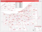 Cuyahoga County, OH Wall Map Zip Code Red Line Style 2022