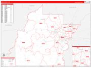 Hinds County, MS Wall Map Zip Code Red Line Style 2022