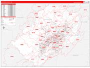Jefferson County, AL Wall Map Zip Code Red Line Style 2022