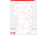 Jefferson County, OH Wall Map Zip Code Red Line Style 2022