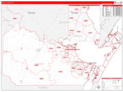 Nueces County, TX Wall Map Zip Code Red Line Style 2022