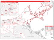 OrleansParish (County), LA Wall Map Zip Code Red Line Style 2023