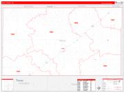 Texas County, OK Wall Map Zip Code Red Line Style 2023