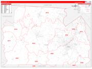 York County, SC Wall Map Zip Code Red Line Style 2022