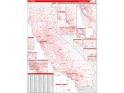 California Wall Map Zip Code Red Line Style 2022