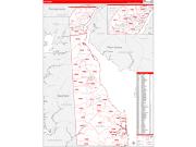 Delaware Wall Map Zip Code Red Line Style 2023