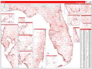 Florida Wall Map Zip Code Red Line Style 2022