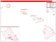 Hawaii Wall Map Zip Code Red Line Style 2023