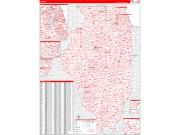 Illinois Wall Map Zip Code Red Line Style 2023