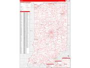 Indiana Wall Map Zip Code Red Line Style 2023