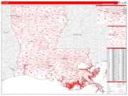 Louisiana Wall Map Zip Code Red Line Style 2022