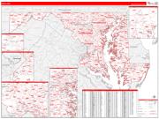 Maryland Wall Map Zip Code Red Line Style 2023