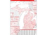 Michigan Wall Map Zip Code Red Line Style 2023