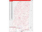 Mississippi Wall Map Zip Code Red Line Style 2023