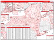 New York Wall Map Zip Code Red Line Style 2023