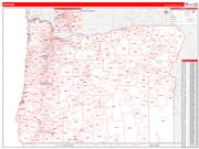 Oregon Wall Map Zip Code Red Line Style 2022