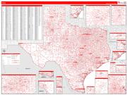 Texas Wall Map Zip Code Red Line Style 2022