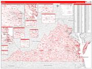 Virginia Wall Map Zip Code Red Line Style 2023