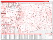 Washington Wall Map Zip Code Red Line Style 2022
