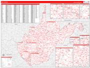 West Virginia Wall Map Zip Code Red Line Style 2023