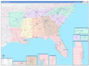 US Southeast Regional Wall Map Color Cast Style 2023