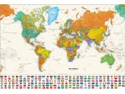 Contemporary World with Flags Wall Map