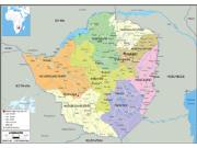 Zimbabwe Political Wall Map
