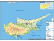Cyprus Physical Wall Map