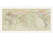 World Decorators Antique Pacific Centered (Green Hues) Wall Map
