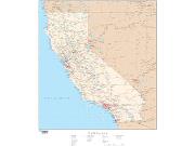 California with Roads Wall Map