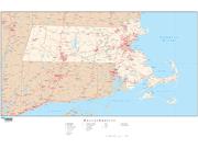 Massachusetts with Roads Wall Map