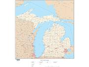 Michigan with Roads Wall Map