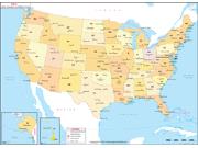 US State Capital and Major Cities Wall Map from Maps of World