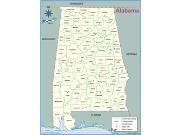 Alabama County Outline Wall Map