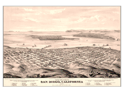 1876 San Diego Antique Wall Map