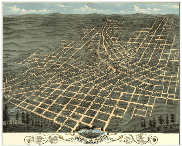 1871 Atlanta Antique Wall Map