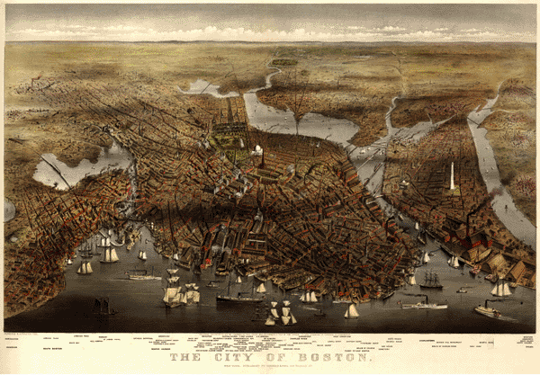 1873 Boston Antique Wall Map