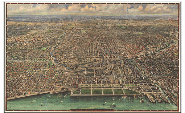 1916 Chicago Antique Wall Map