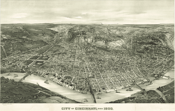 1900 Cincinnati Antique Wall Map