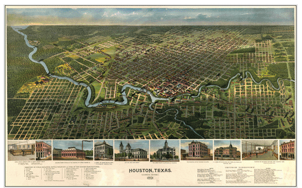 1891 Houston Antique Wall Map