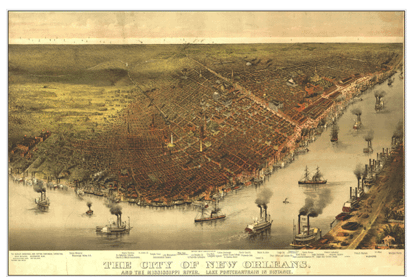 1885 New Orleans Antique Wall Map