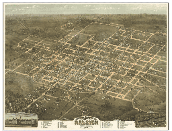 1872 Raleigh Antique Wall Map