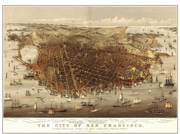 1878 San Francisco Antique Wall Map