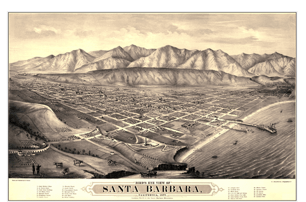 1877 Santa Barbara Antique Wall Map