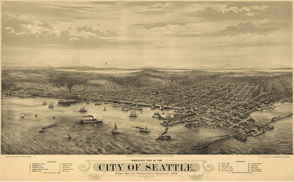 1878 Seattle Antique Wall Map