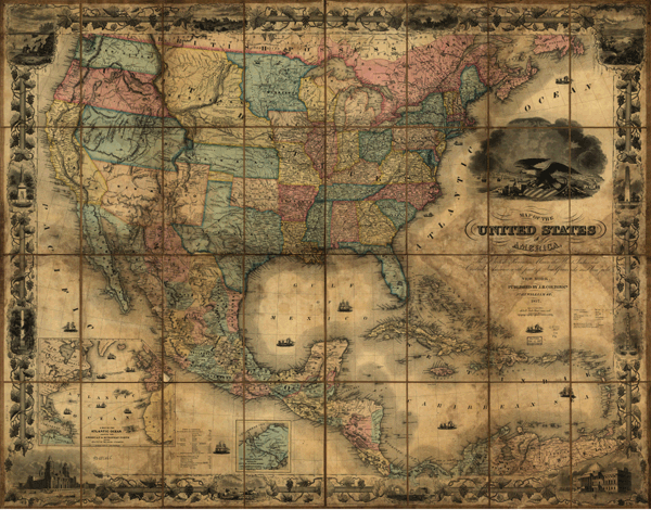 1857 United States Antique Wall Map 