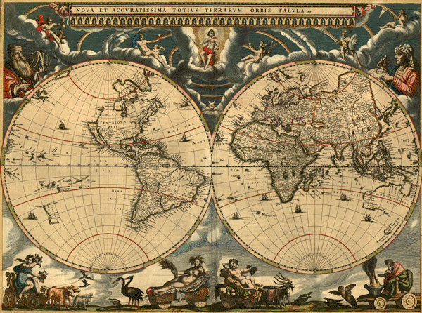 1664 World Antique Wall Map