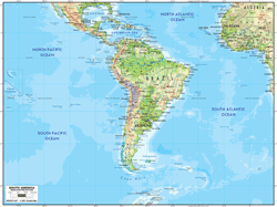 South America Physical Wall Map