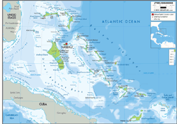 Bahamas Physical Wall Map