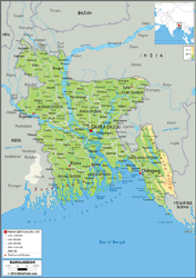 Bangladesh Physical Wall Map